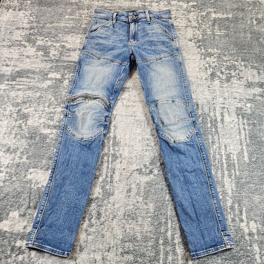 G Star Raw 5620 3D Zip Knee Skinny Jeans Mens 28x30 Light Wash Distressed